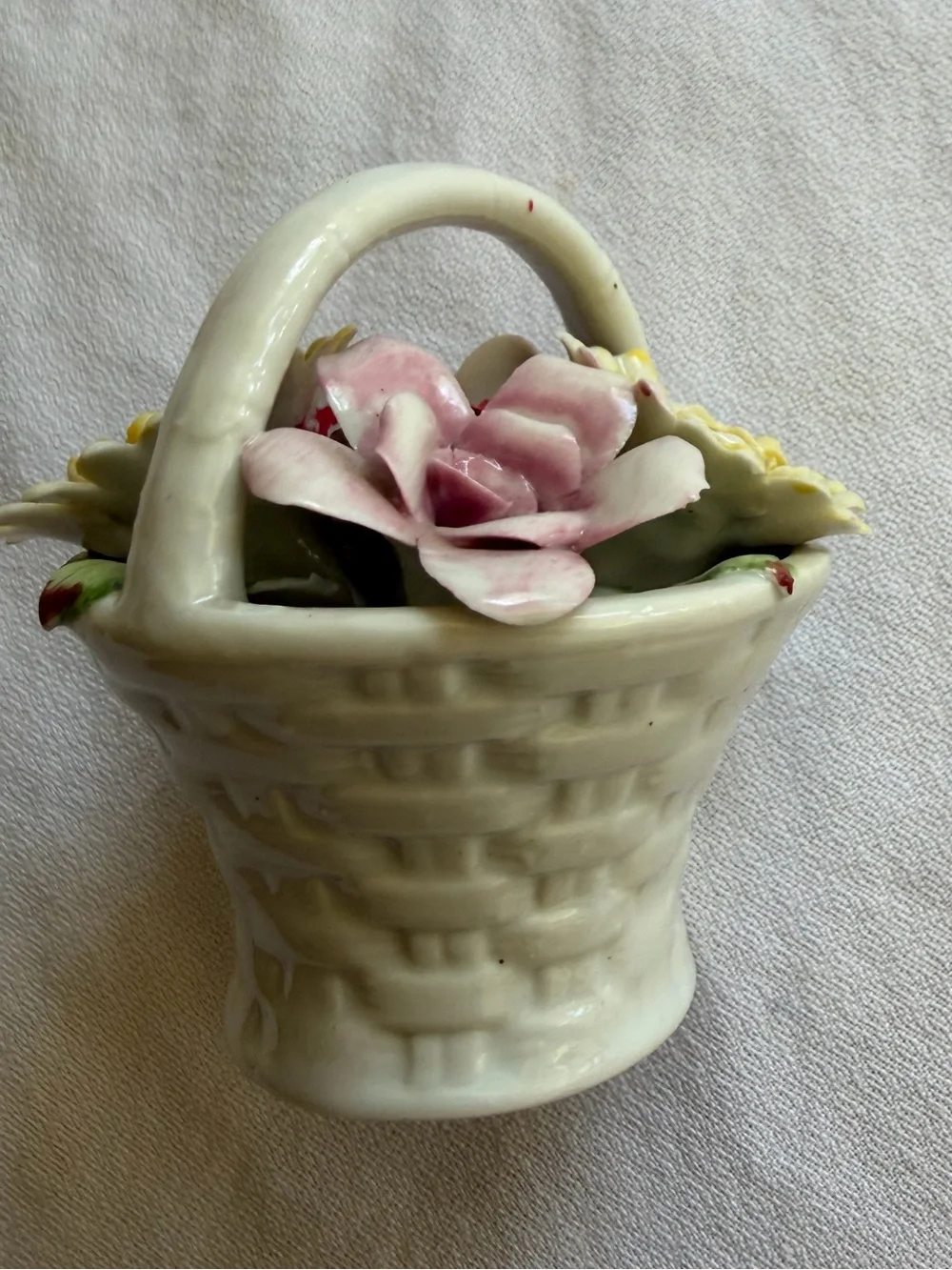 VTG Hand-Painted Porcelain Floral Basket Accent